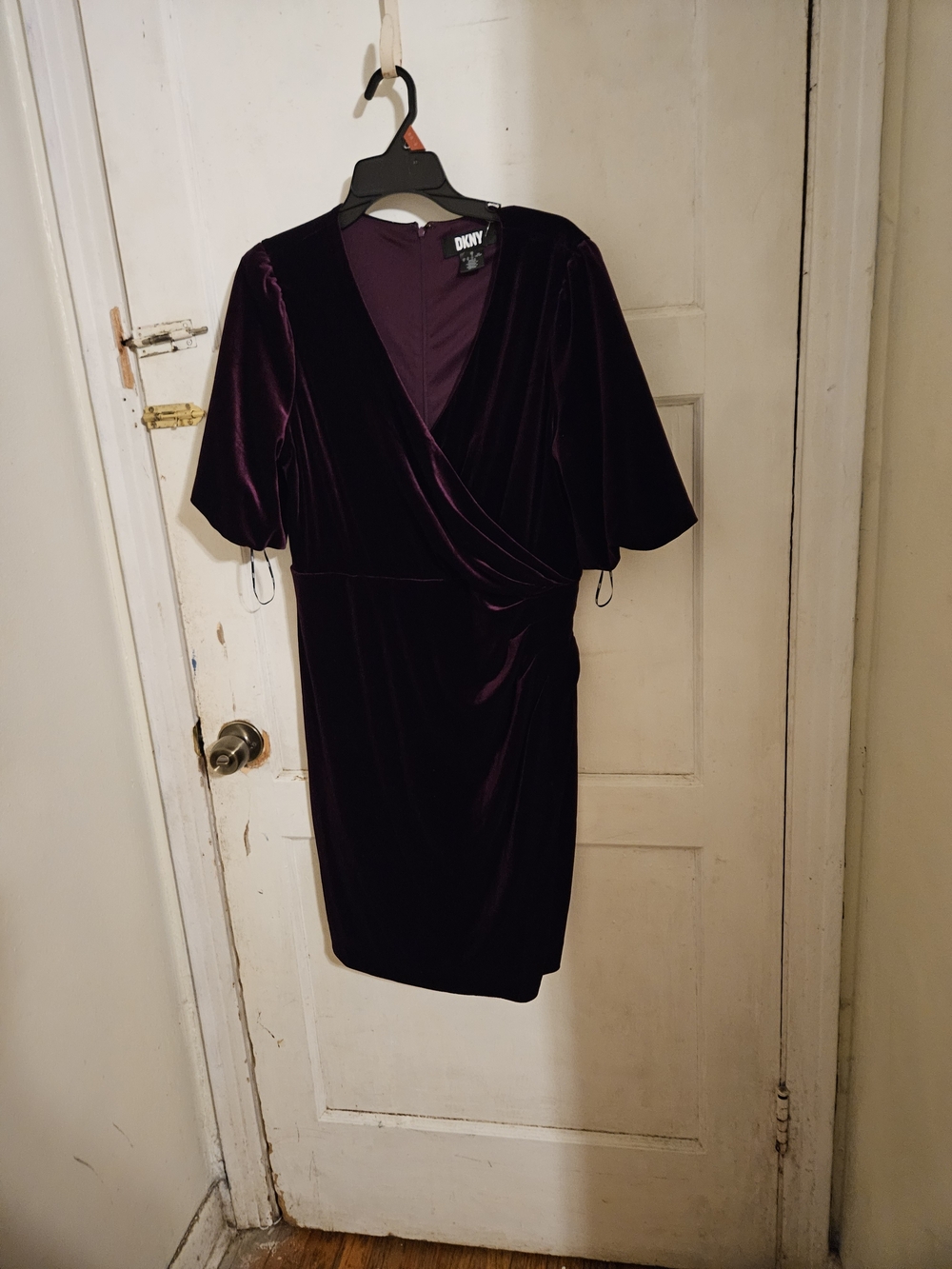 Formal DKNY Velvet Faux-Wrap Dress Purple Size LARGE